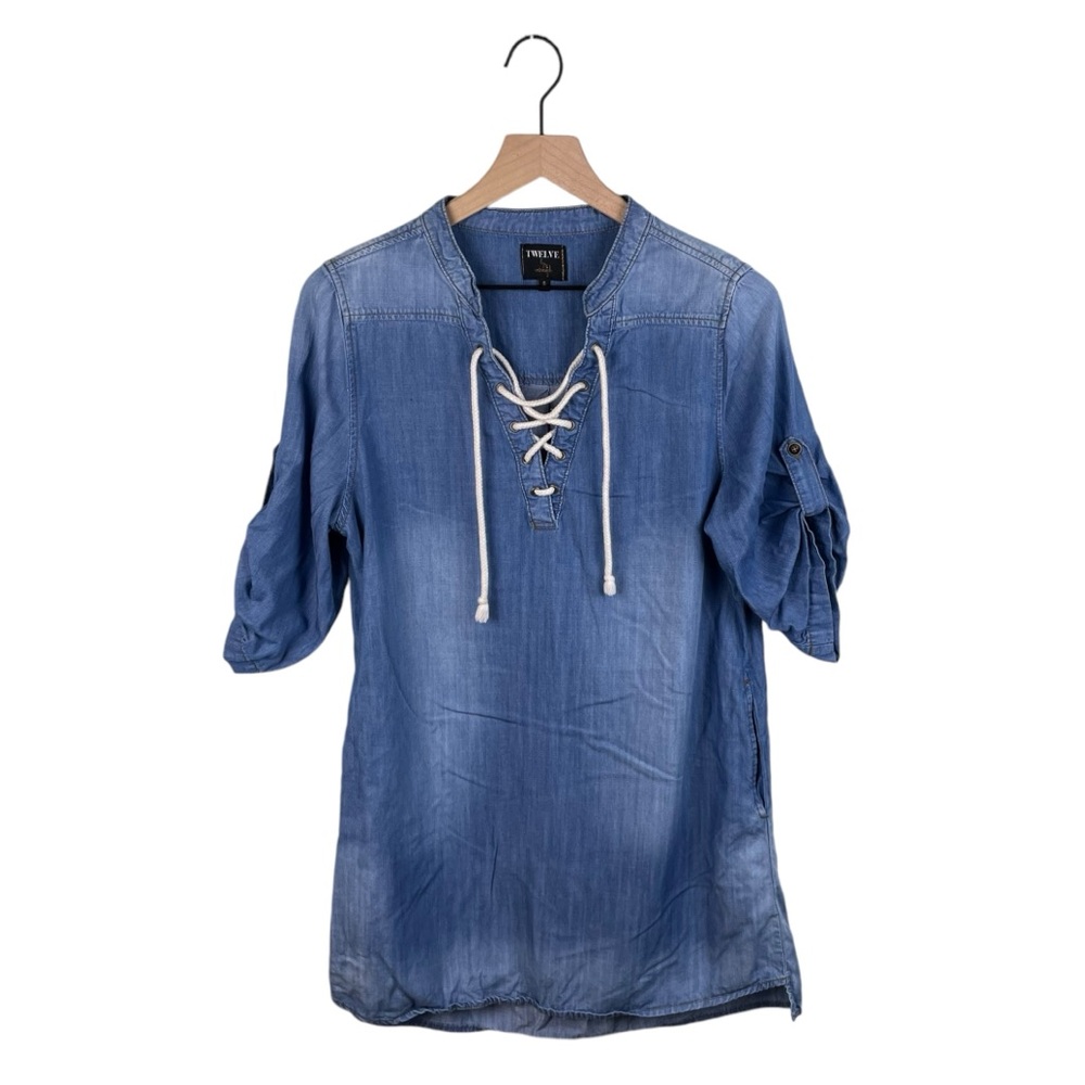 Twelve by Ontwelfth Bamboo Cotton Denim Tie Front Mini Dress Women's Size Small